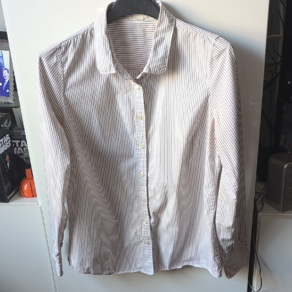 J. Crew White and Purple Striped Shirt